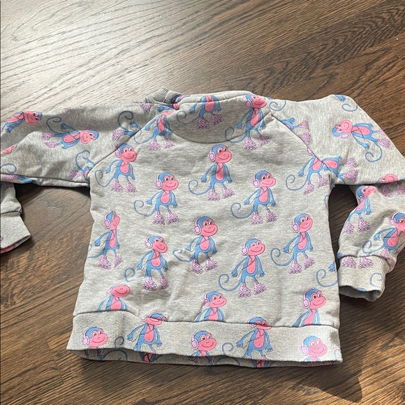 HUGO LOVES TIKI Gray Sweatshirt with Pink and Blue Monkey Print - Picture 4 of 4